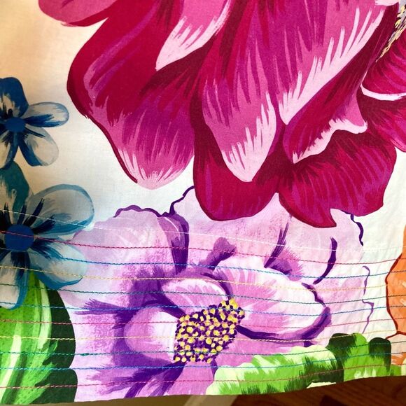 NEW FARM Rio Rainbow Chita Off Shoulder Maxi Dress Puff Sleeve Pink Floral L/XL - Picture 10 of 16